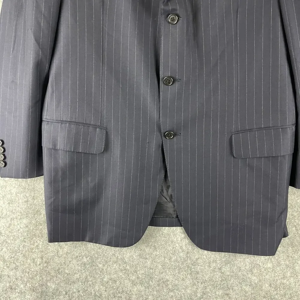 Oxxford Clothes Wool‎ Blazer Sport Coat Mens 44L Blue Stripe Super 100s 3 Button